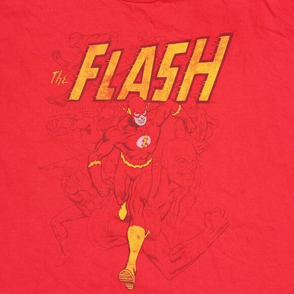 FLASH "Run Flash Run" Distressed Look Red T-Shirt Justice League DC Comics Sz 6X - Picture 1 of 4